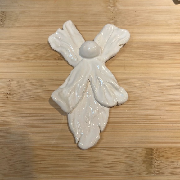 Set of Three Glazed Clay Angel Ornaments Signed by Artist White Hand-made - Picture 3 of 11